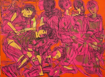 Abstract painting with colorful swirls