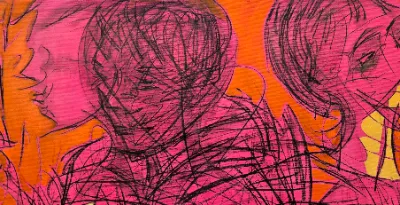 Abstract painting with colorful swirls