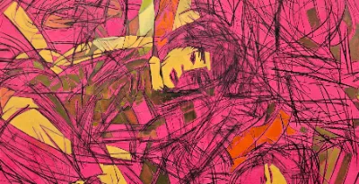Abstract painting with colorful swirls