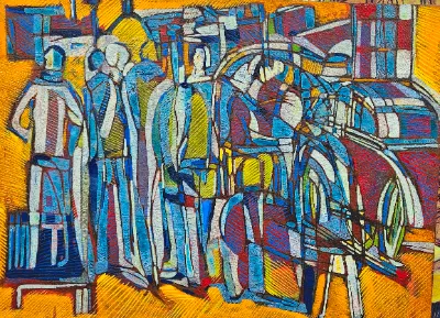Abstract cityscape painting