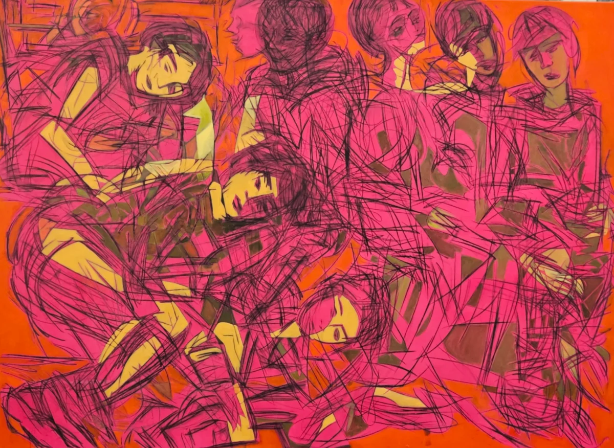 Abstract painting with colorful swirls